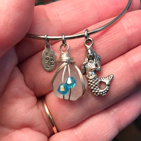 Sea glass, beads, and mermaid bracelet - Picture 1 of 4